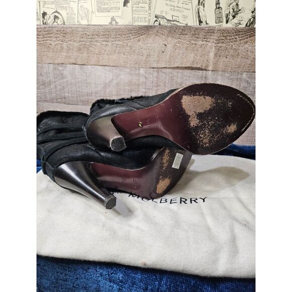 Mulberry Heeled Fur Leather Boots 36.5 US 6.5 7 - Picture 7 of 8